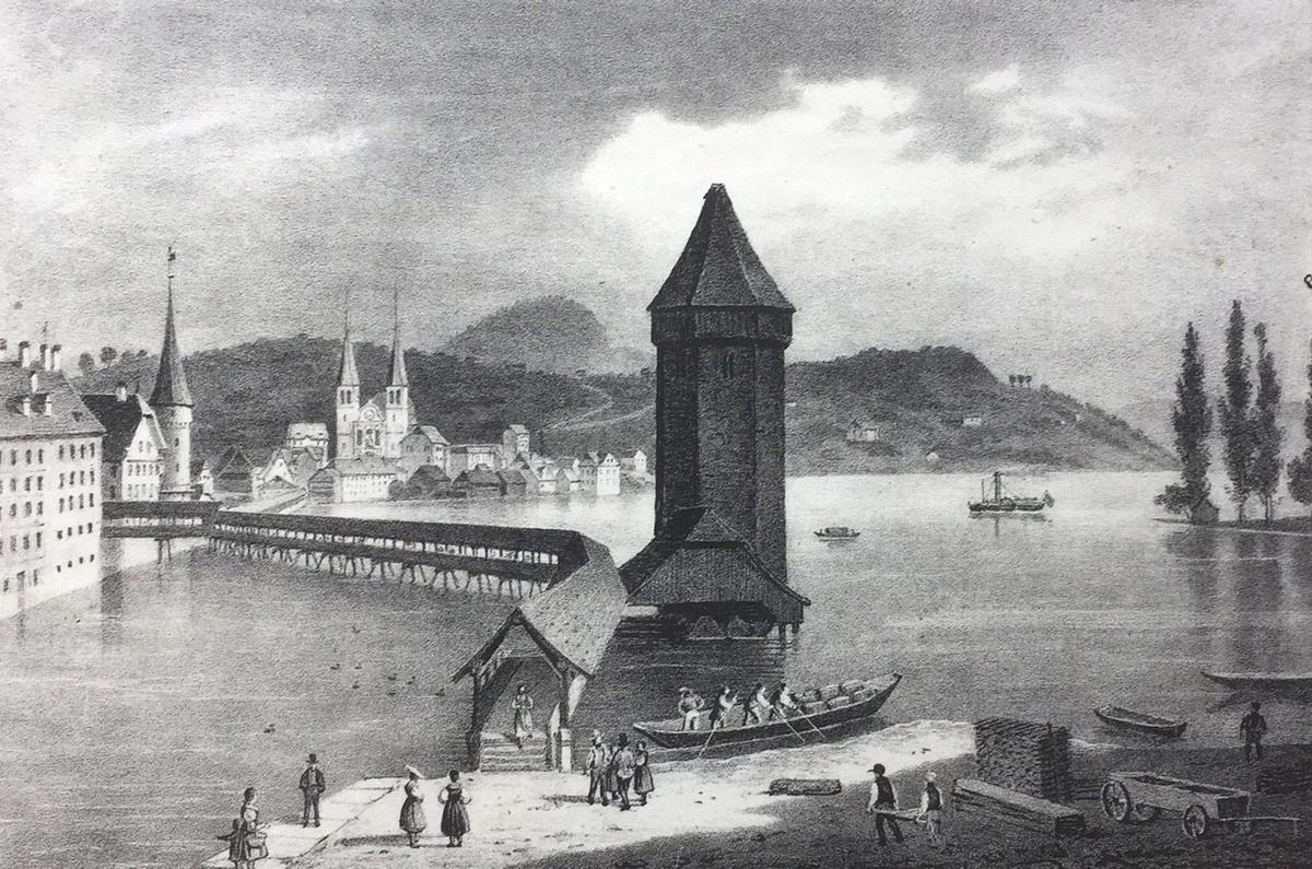 Il ponte della Cappella con la Torre dell'Acqua sulla Reuss a Lucerna
